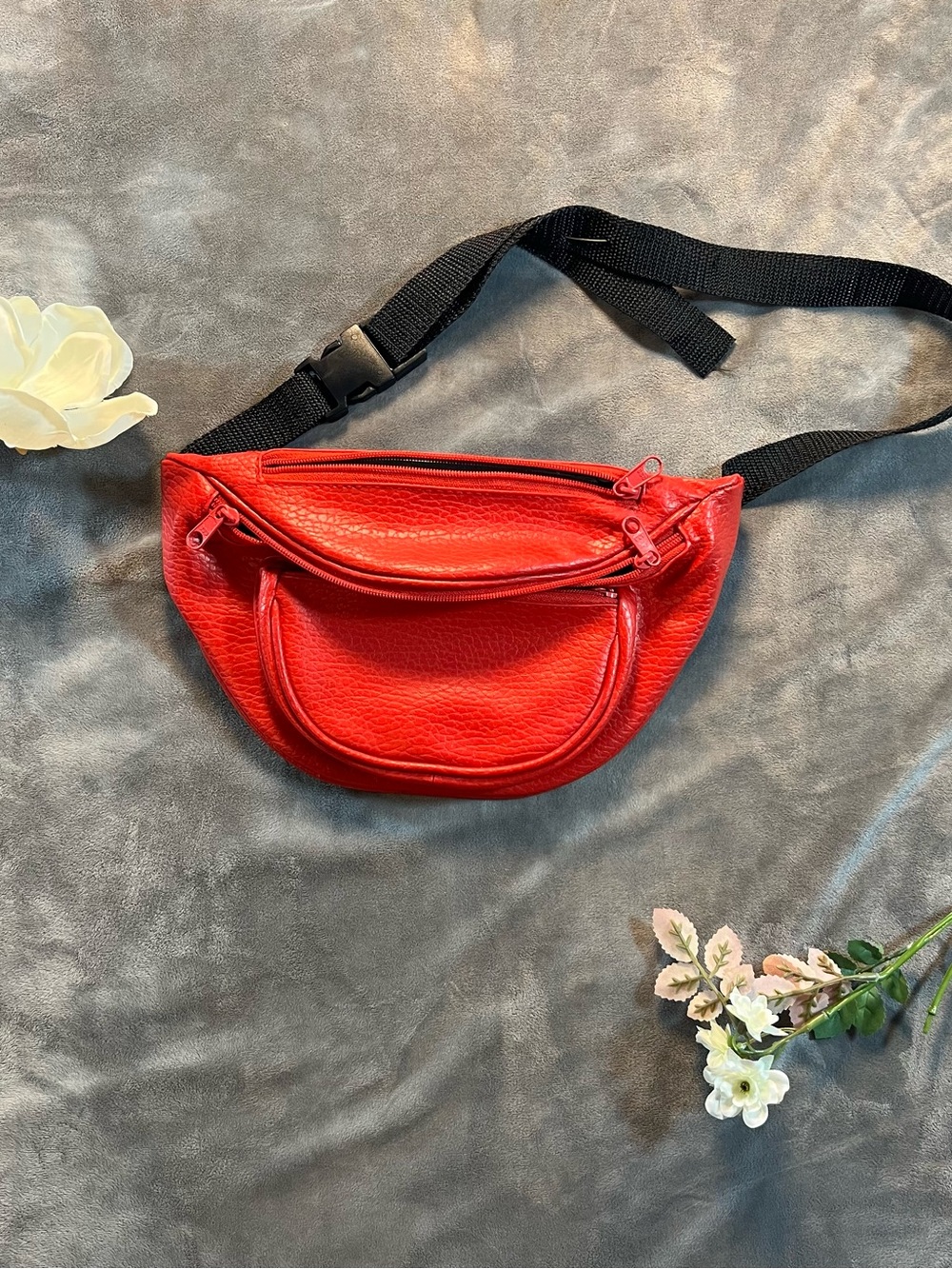 Red Leather Waist Bag / Fanny Pack